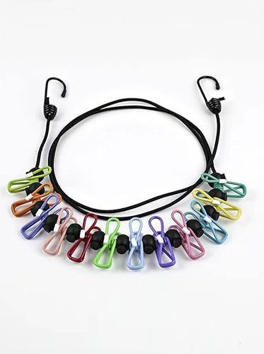 Miniatura 2 de GDFYMI Tendedero de viaje, tendedero retráctil para interiores, tendedero portátil con 12 pinzas de ropa coloridas, juego de ropa elástica para
