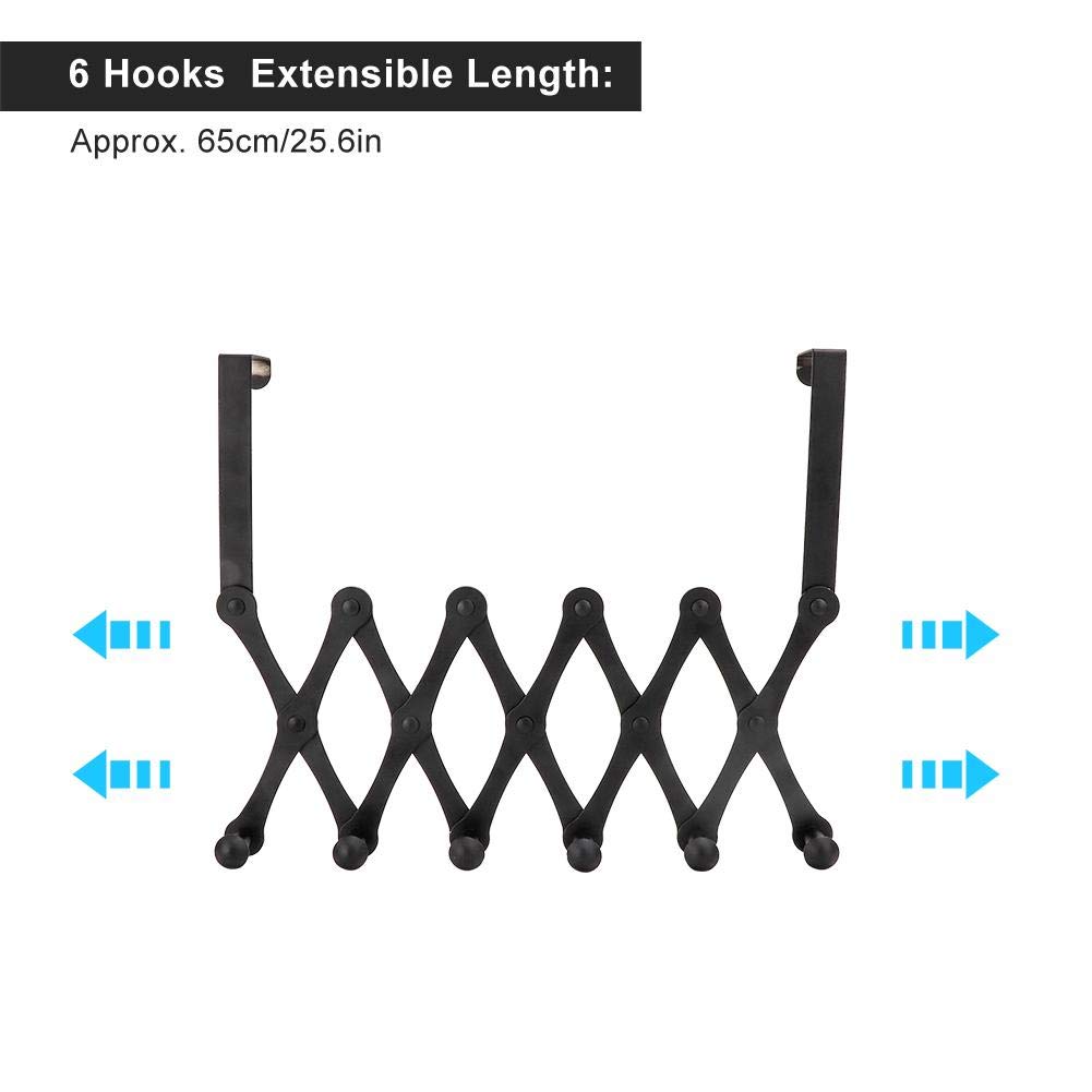 Atyhao Stainless Steel Over The Door Hooks Telescopic Folding Hat Backpack Hanger Door Hanging Rack for Living Room Bedroom (6 Hooks Black) - Image 4