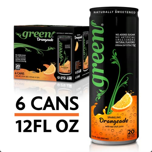 Green Orangeade 6Ct & Green Lemonade 6Ct - Made With Real Juice, Naturally Sweetened With 100% Stevia Leaf Extract, Carbonated Soda, 12 Fl Oz Each Can - 12Ct Bundle #TOP3