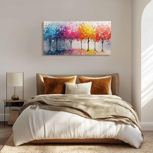 crmotu Colorful Trees Wall Art, Abstract Forest Large Wall Decor, Nature Landscape Canvas Paintings, Modern Trendy Pictures for Living Room Bedroom Bathroom Office, Home Decoration Prints 24x48 Inch