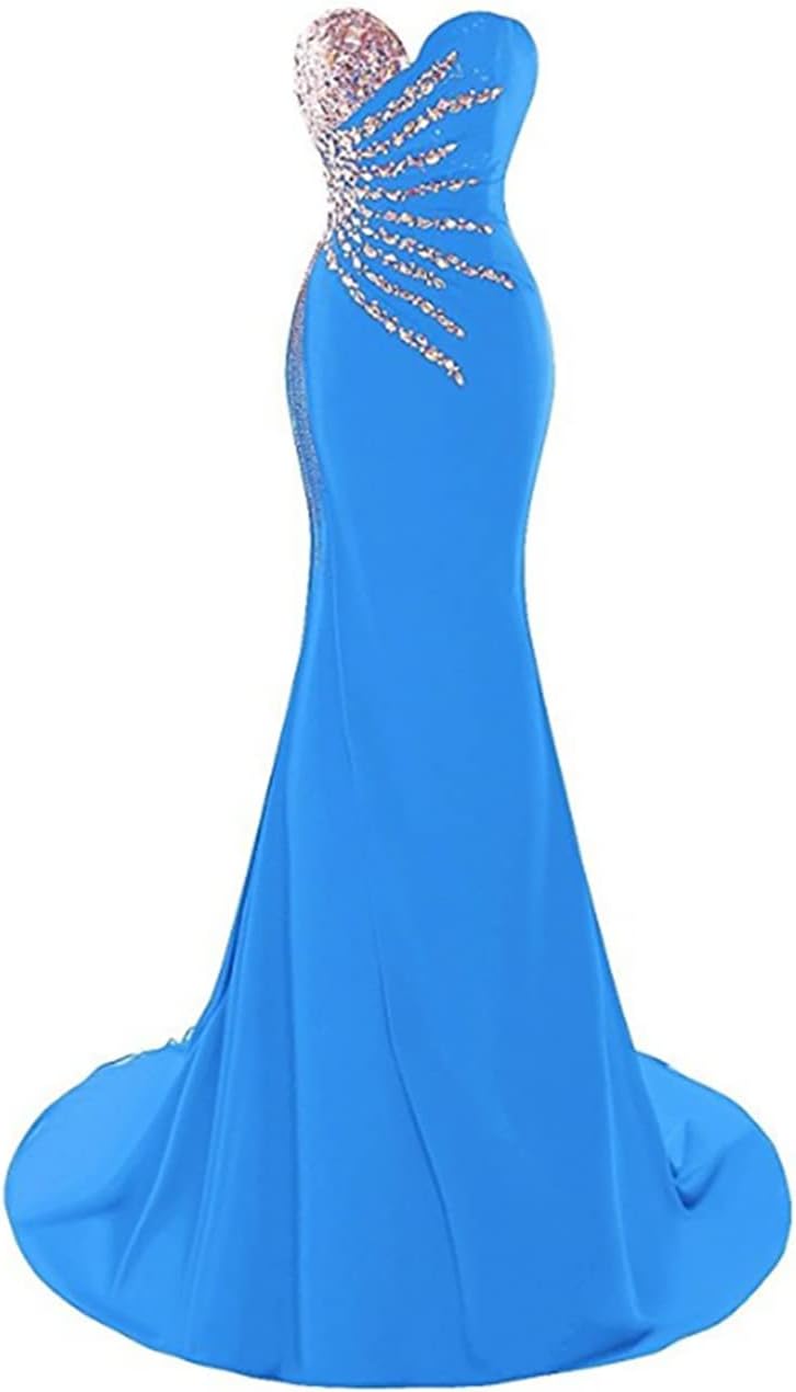 Women's Sweetheart Rhinestones Long Mermaid Prom Evening Dresses Formal Gowns