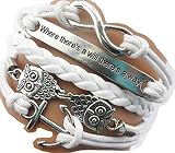 Ac Union Handmade Adjustable Leather Bracelet, with Infinity Anchors Owls Metal Charm Friendship Gift for Women Gril