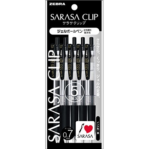1 - Pack 1 X 5 pens Zebra Sarasa clip gelink ballpoint pen 0.7mm P-JJB15-BK5 black by ZEBRA