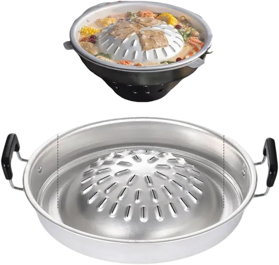 Thai Korean Bbq Smoke Multifunctional Aluminum Barbecue Grill Hot Pot For Family Gathering Outdoor Picnics Small (Large 16.8x6.9cm/6.61x2.71in)