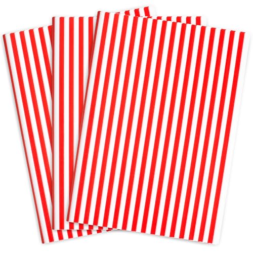 MR FIVE 60 Sheets Red Stripe Tissue Paper Bulk,14" x 20",White with Red Stripes Tissues Paper for Gift Bags,Baby Shower,Birthday,Weddings