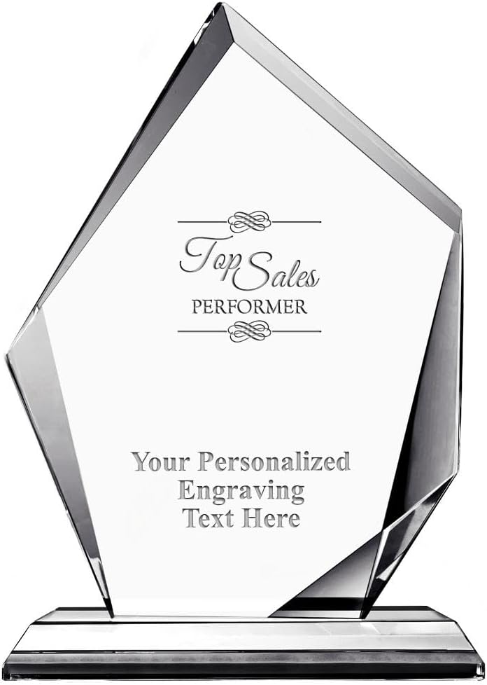 Crown Awards Customizable Crystal Trophy, 10" Engraved Apex Crystal Award