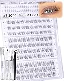 ALICE Short Lash Clusters Kit 8mm-10mm-12mm Natural Clear Band Cluster Eyelash Extension Kit Wispy Eyelash Clusters Kit with Bottom Lashes Bond and Seal DIY at Home