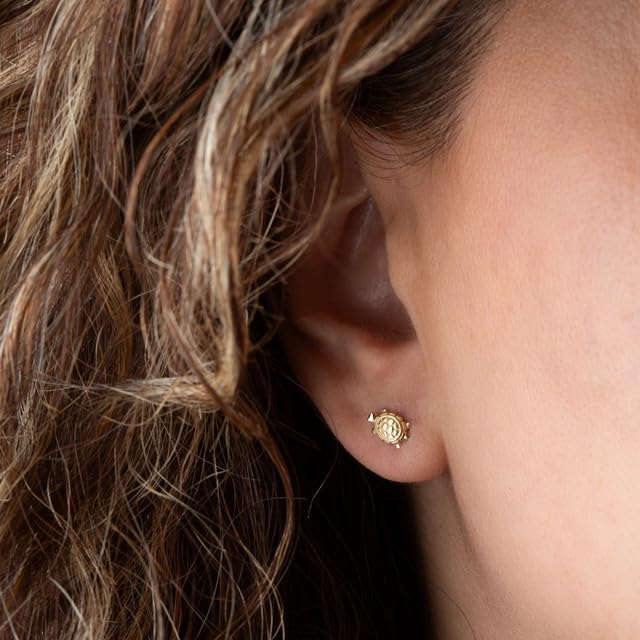 Sea Turtle Stud Earrings Real Solid 14K Yellow Gold - Image 2