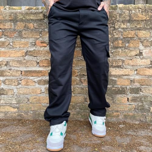 Calça Cargo Masculino Skate Boca Larga Elastico e Cordão Cintura (BR, Alfa, P, Regular, Regular, Pre