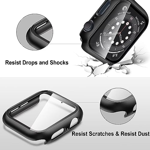 Image of VEMIGON Hard PC Case Compatible with Apple Watch SE3 /SE2 /SE /Series 6 /5 /4 44mm with Tempered Glass Screen Protector, Overall Protection Slim Bumper Cover for iWatch - (44mm Black)
