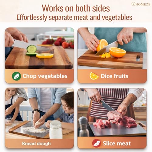 Image of Double-Sided Premium Chopping Board - Steel + Wooden | 2-in-1 Multi-Purpose| Anti-Slip, Heavy Duty, Cutting Board for Vegetables, Fruits Cutter, Meats | Food Grade Quality | 36 X 26 cm
