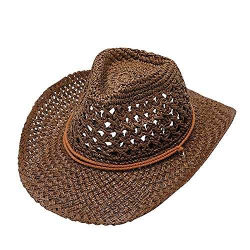 Mashaouyo Mono vaquero unisex de verano, protección solar, gorra de paja, gorra de playa, sombrero de vaquero, traje de vaquero para niños, café, Talla única
