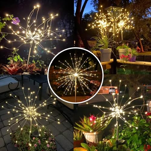 Image of GIGALUMI GL-508 120 LED Solar Firework Light with 2V Panel 8 Modes 600mAh Ni-MH Battery Starburst String Lamp for Party Decor Patio Pathway Lawn Yard (Pack of 1, Warm White)
