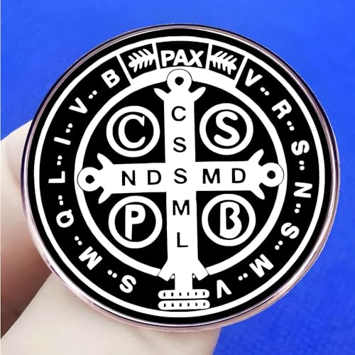 Image of 2 Saint Benedict Medal Enamel Pins, Metal Alloy Badges Clothes Bags Hats Accessories