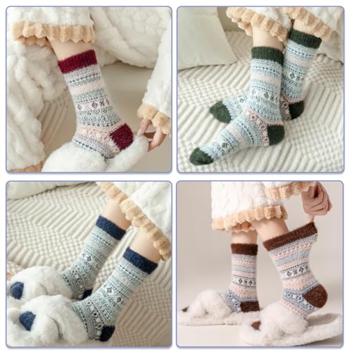SISOSOCK 5 Pairs Fuzzy Soft Cozy Fluffy Socks for Women, Casual Thick Plush Comfy Sleep Socks, Warm Winter Gifts for Women3