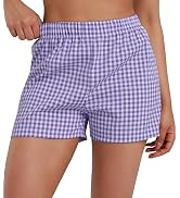 Sunzel Women's Gingham Plaid Boxer Shorts 3" – Elastic Waist Loose Fit Lounge Shorts Y2K Summer B...