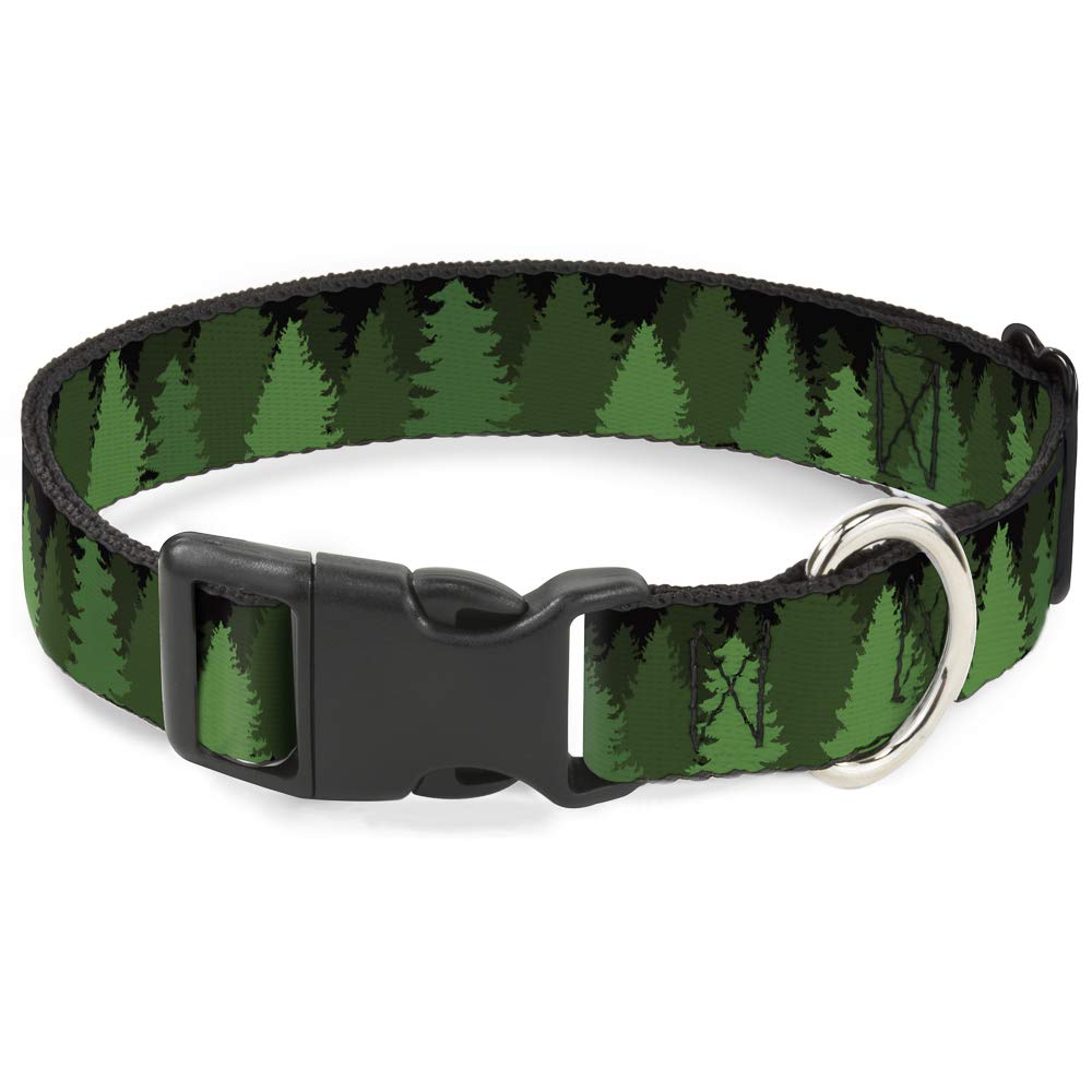 Buckle Down 15-26" Pine Tree Silhouettes Black/Greens Plastic Clip Collar, Large