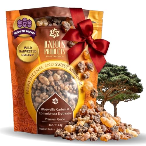 Frankincense and Myrrh Resin by Igneous Products - 4 oz (113.4 Grams) | Biblical Sacred Incense, Gifted to Baby Jesus by the Three Wise Men - 2024 Harvest, Pure Frankincense - Incienso puro de iglesia
