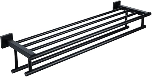 Alise - Toallero de baño con dos barras para toallas y estante, para colgar en la pared, acero inoxidable, SUS 304