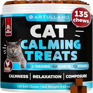 Hemp Cat Calming Treats – Cat Anxiety Relief – Storm Anxiety, Сomposure, Grooming, Separation, Travel – Calming Aid for Cats with Hemp Oil, L-Theanine – Cat Melatonin – Made in USA – 135 Soft Chews