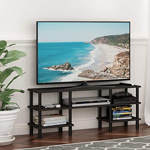 Image of Furinno Turn-N-Tube 3-Tier Multipurpose Wide Shelf TV Stand, Espresso /Black | Open Shelf Entertainment Center, TV Console, Open Frame for Cable Management, for Living Room, Bedroom