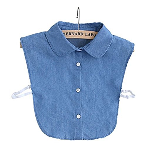 Vococal - Algodón Denim Falsa Camisa Media Desmontable de Camisa Blusa Corbata Collar Muñeca Falsa con Banda Elástica Busto para Mujer Cover