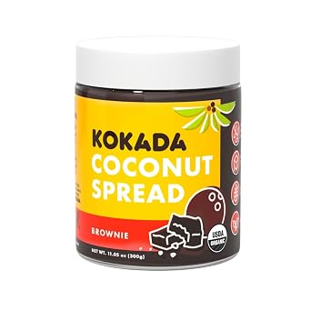 Kokada Coconut Spread, Brownie 11oz Jar - Peanut Free, School Safe Snack, Organic Ingredients, Vegan, Gluten Free Spread, Peanut Butter, Sunflower Seed & Cookie Butter Alternative