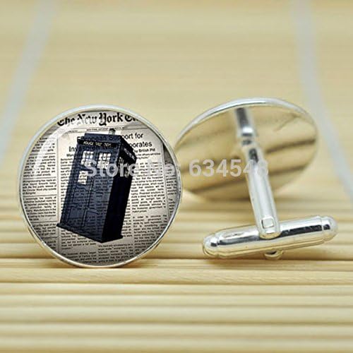 Pretty Lee Doctor Who Tardis In Silver Cufflinks Glass Cabochon Cufflinks C3425
