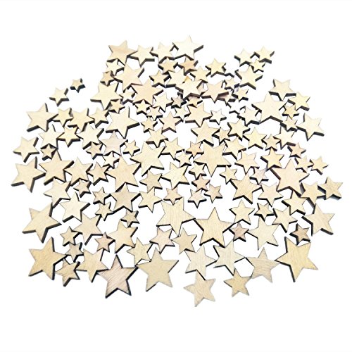 Namvo 200 Pieces Wooden Stars Blank Wood Star Slices Mixed Size Natural Wood Color Little Star Shaped Wooden Crafting Sewing Scarpbooking DIY Buttons