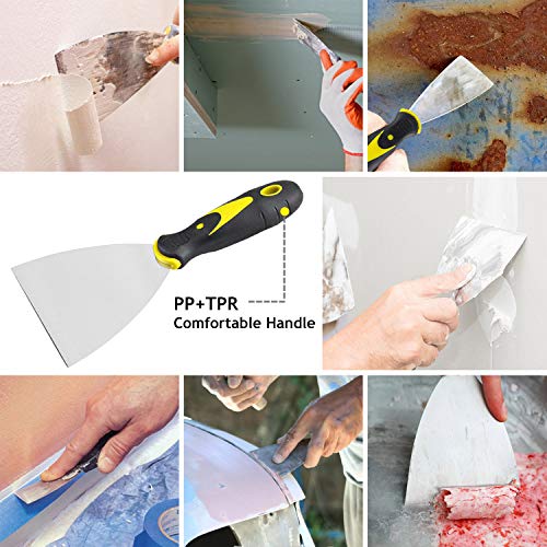 7PCS Putty Knife Scraper Set, Stainless Steel & Plastic Spackle Knife, 5 in 1 Painter Tools, Flexible Taping Knife for Glass, Drywall, Decals, Wallpaper Scraper, 1.5\'\', 2\'\', 2.5\'\', 3\'\', 4\'\', 5\'\', 6\'\'