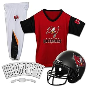 Franklin Sports Tampa Bay Buccaneers Kids Football Uniform Set – NFL Youth Football Costume for Boys & Girls – Set Includes Helmet, Jersey & Pants – Large