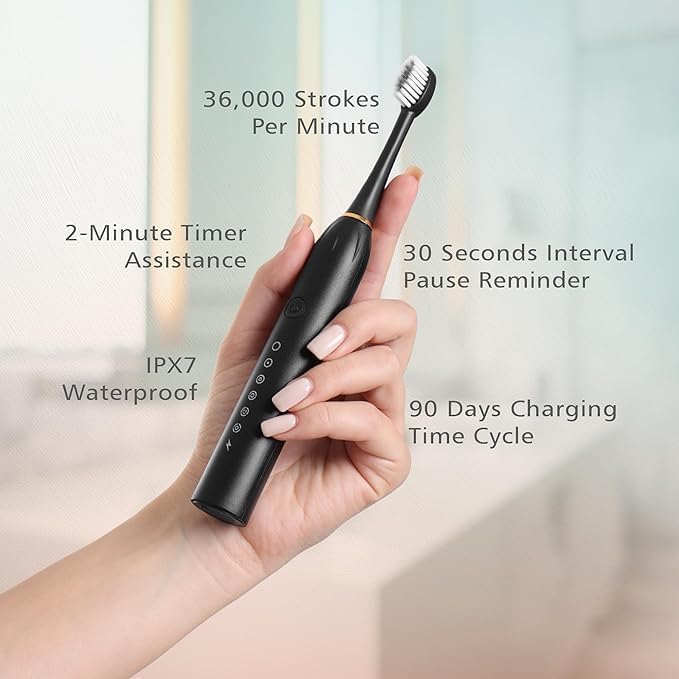 Image of Sonic Electric Toothbrush | Waterproof Rechargeable Toothbrush with Replaceable Brush Heads | Cosmic Lite Sonic Toothbrush with 6 Modes, 3 Brush Heads, 1 Interdental Head - Pack of 1