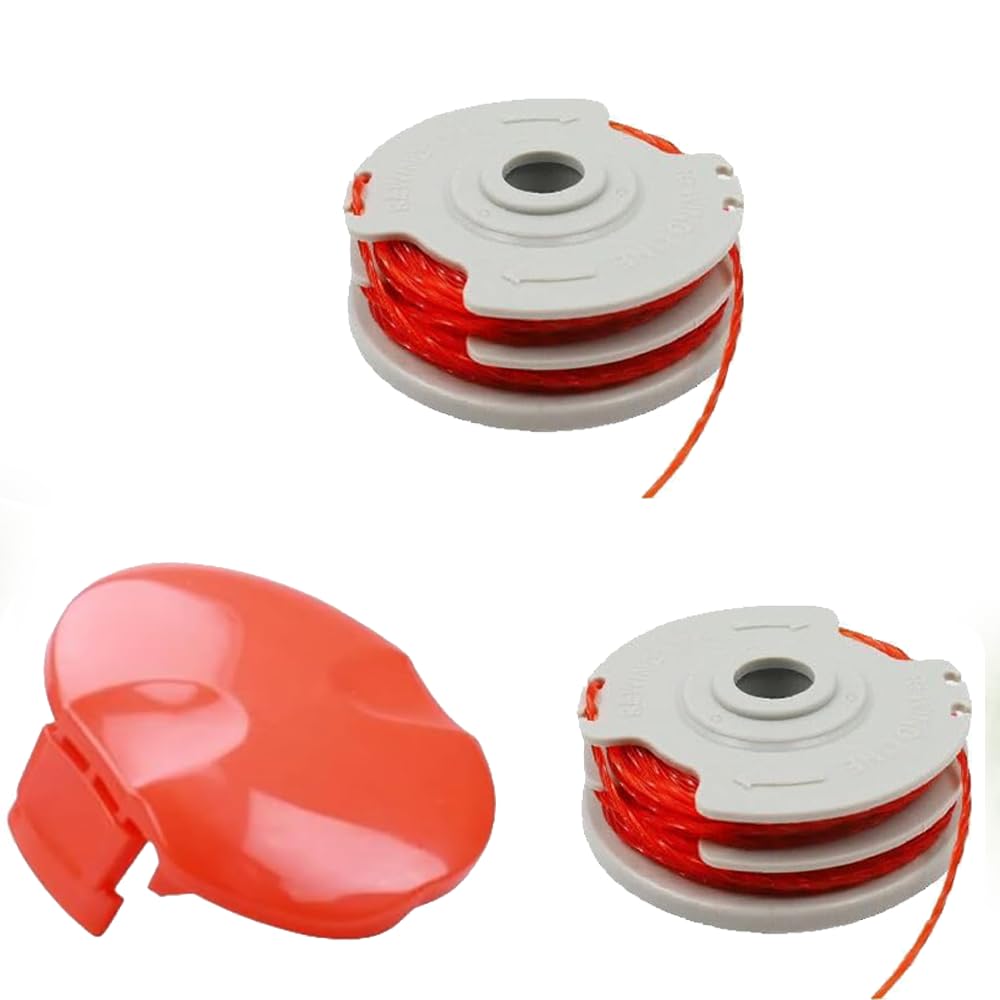Strimmer Spool Line,2 PCS 11m FLY021 513937190 Standard Double Autofeed Nylon Replacement Spools + FLY060 Spool Cover,Compatible with Flymo Contour 500E Mini/Multi/Power Trim Grass Trimmer