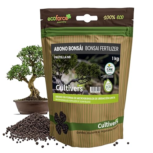 CULTIVERS Abono Bonsái Ecológico 1 kg Fertilizante granulado de Origen Vegetal 100% Orgánico y Natural de Liberación Lenta y Controlada con NPK 8-1-5+74% M.O y Ácidos Húmicos Crecimiento Controlado
