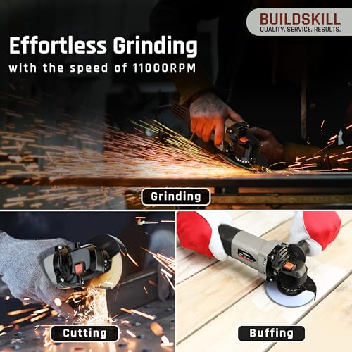 Image of BUILDSKILL 850W Angle Grinder Machine | 100MM | M10 | Spindle Lock | 11000 RPM Speed | Copper Motor | Two Position Detachable Handle | Compact & Lightweight Grinding Machine (6 Months Warranty)