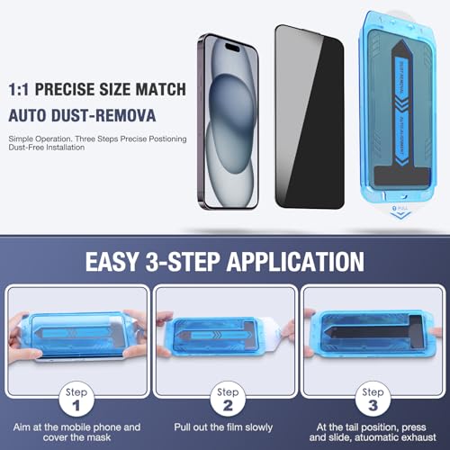 Image of 2-Pack Privacy Screen Protector for iPhone 17 Pro Max 6.9-inch, 9H Tempered Glass, Full Coverage, Anti-Fingerprint, Auto Dust-Elimination, No Bubble, Easy Installation