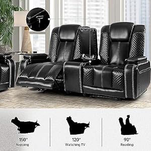 Reclinerchairsetof3theaterseatingwithmassageheatingbreathableleathersofausbportssuitablelivingroomhomeblack Urban Country Home Decor Recliner chair set of 3 theater seating with massage heating breathable leather sofa usb ports suitable living room home black urban country home decor
