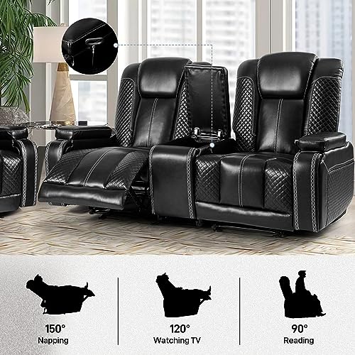 Reclinerchairsetof3theaterseatingwithmassageheatingbreathableleathersofausbportssuitablelivingroomhomeblack Urban Country Home Decor Recliner chair set of 3 theater seating with massage heating breathable leather sofa usb ports suitable living room home black urban country home decor