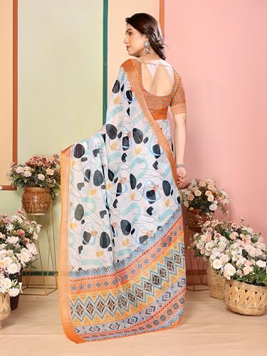 Image of Sidhidata Women's Cotton Linen Blend Lining Digital Printed Saree With Unstitched Blouse Piece (Linen Lining Saree)