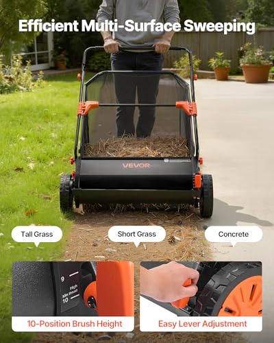 Image of VEVOR Push Lawn Sweeper, 30 in Leaf & Grass Collector with 12 cu. ft. Hopper Bag, Adjustable Brush Height & Spinning Brushes, Heavy Duty Yard Sweeper with Rubber Wheels for Leaves Grass Cleanup