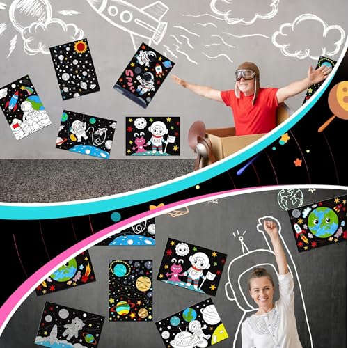 Zhanmai 30 Pcs Color Your Own Funny Outer Space Crafts DIY Posters Star Planet Astronaut Instrument Space Stickers Bulk Wall Poster DIY Art Crafts for Party Home Activities - Image 6