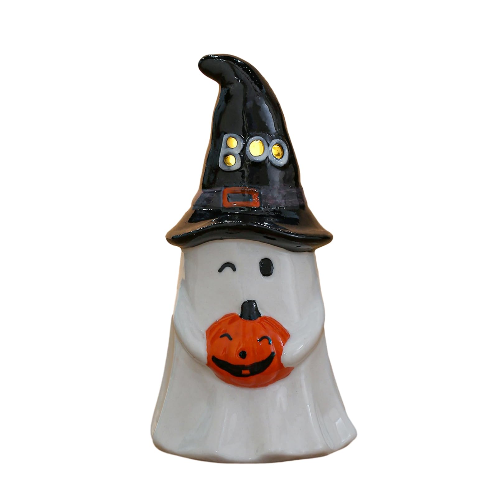 Pasisuu Halloween Pumpkin Ceramic Lamp – Hand Painted Pumpkin Night Light with Ghost Wizard Hat Decor, Warm Glow Halloween Decorations for Tabletop Display [object Object]