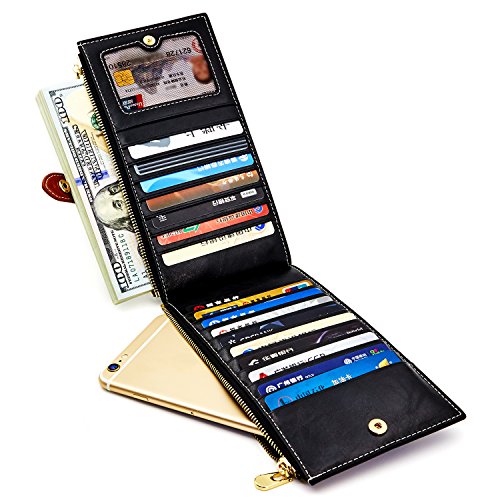 Andoilt Womens Genuine Leather Wallet Rfid Blocking Credit Card Holder Zipper Purse Cell Phone Handbag Black #TOP1