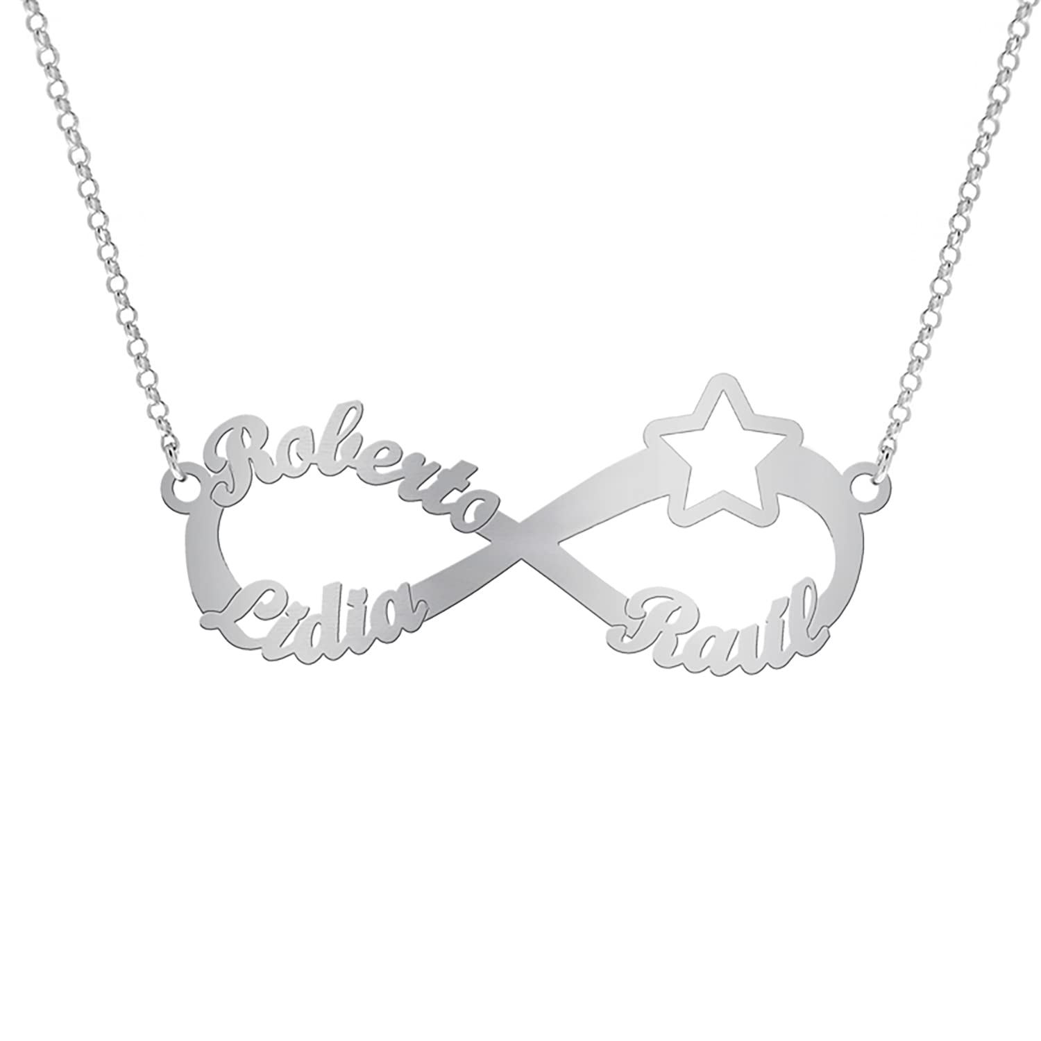 Collar Infinito Mujer Plata de Ley con Estrella personalizado con hasta 3 nombres Regalo para Novia, Madre, Abuela o Día de Enamorados o Navidad