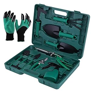 eROOSY 11-teiliges Gartenwerkzeug Gartenarbeitsset, Gartengeräte Set Handschuhe mit Krallen Gartengeräte mit Tragetasche, Geschenke für Gartenliebhaber