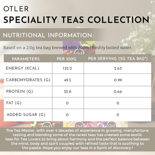 Image of Otler Herbal Tea Sampler - 6 Blends | Hibiscus, Chamomile, Passion Fruit, Berry & More | 30 Herbal Tea Bags (5 Per Blend) | Detox, Relax & Gifting | Caffeine Free | 100g