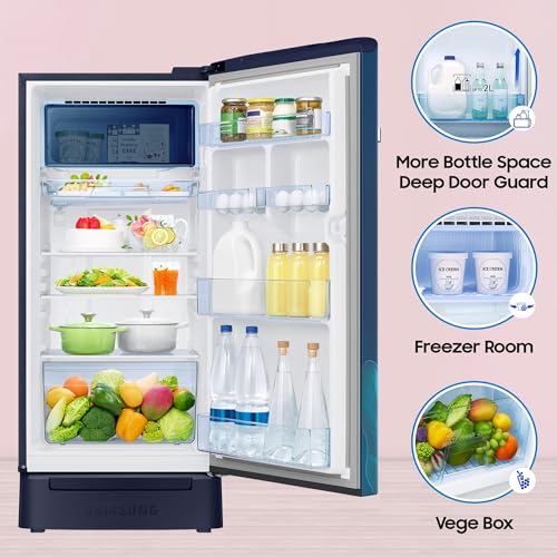 Image of Samsung 189 L, 5 Star, Digi-Touch Cool with Display, Digital Inverter Direct-Cool Single Door Refrigerator (RR21C2F259U /HL,Paradise Bloom Blue) Base Stand Drawer