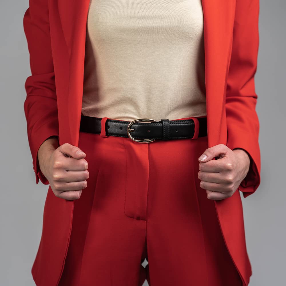 Cintura Bombata con cucitura in Pelle per Donna | Vera Pelle Made in Italy | Colore Nero