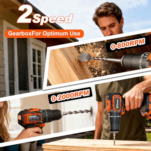 Taladro a Batería 21V, Kit Taladro Inalámbrico Con 2 Baterías, Motor Brushless 1200W 75Nm, 25+3 Niveles, Mandril 13mm, 2 Velocidades, Gran LED, 29 Accesorios Para Hogar & DIY de Jardín - imagen 5