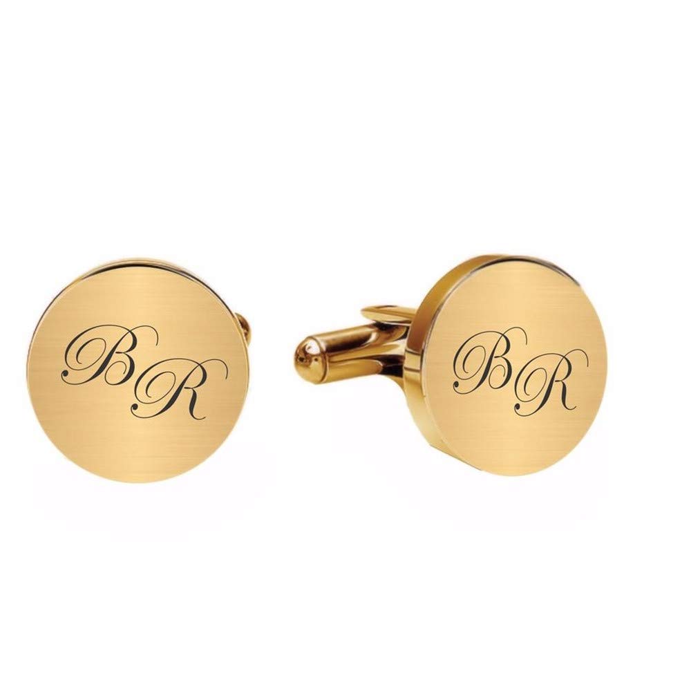 Suxerlry Personalized Initial Cufflinks Mens Wedding Gifts Custom Engraved Letter Business Accessory for Men (Gold)